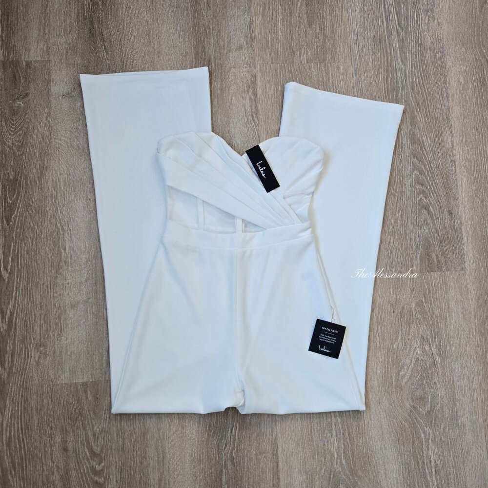Lulus Ivory Strapless Bustier Jumpsuit Small New With Tags Surely Stunning - Picture 3 of 17